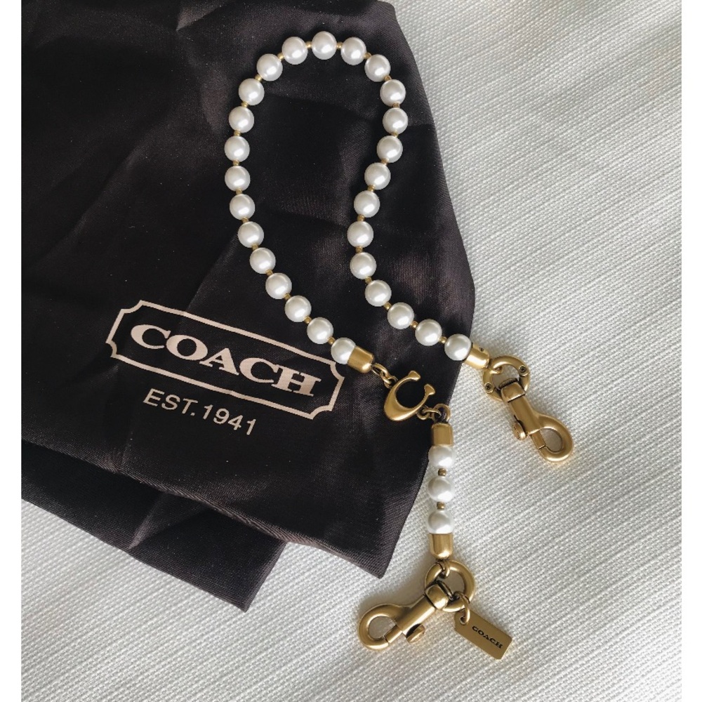 Coach Short Pearl Strap Bag Charm, Pearl / Brass - Picture 12 of 15